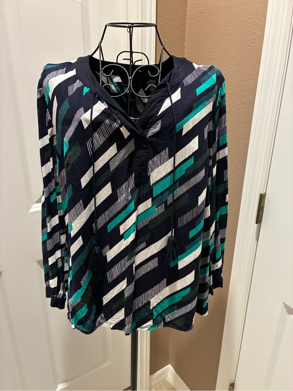 Tommy Hilfiger Navy, Teal & White Geometric V-Neck Tunic